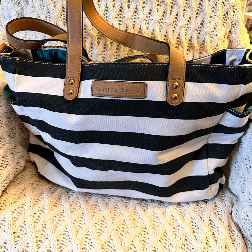 White Elm Black and White stripe tote